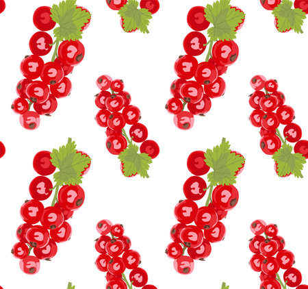 Sprigs of red currant with leaves. Seamless pattern in vector. Suitable for backgrounds and prints.のイラスト素材