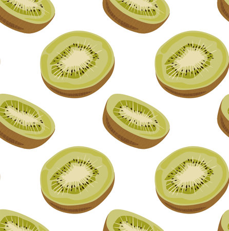 Kiwi halves in peel. Tropical fruits. Seamless pattern in vector. Suitable for backgrounds and prints.のイラスト素材