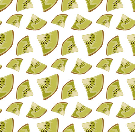 Triangular kiwi slices with peel. Seamless pattern in vector. Suitable for backgrounds and prints.のイラスト素材