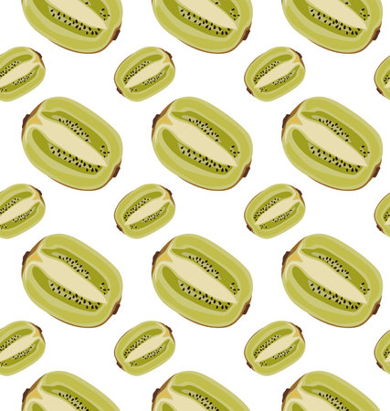 Kiwi halves. Tropical fruits. Seamless pattern in vector. Suitable for backgrounds and prints.のイラスト素材
