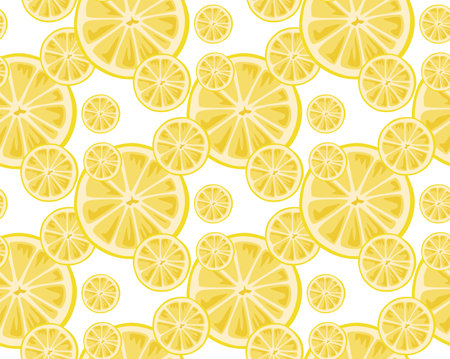 Round lemon slices of different sizes. Seamless pattern in vector. Bright and modern pattern. Suitable for prints and backgrounds.のイラスト素材