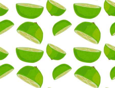 Lime slices hand drawn. Seamless pattern in vector. Pattern with fruits. Suitable for print and background.のイラスト素材