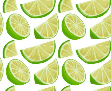 Hand drawn lime slices with peel. Seamless pattern in vector. Pattern with fruits. Suitable for print and background.のイラスト素材