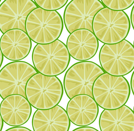 Round lime slices. Seamless pattern in vector. Popular pattern with fruits. Suitable for print and background.のイラスト素材