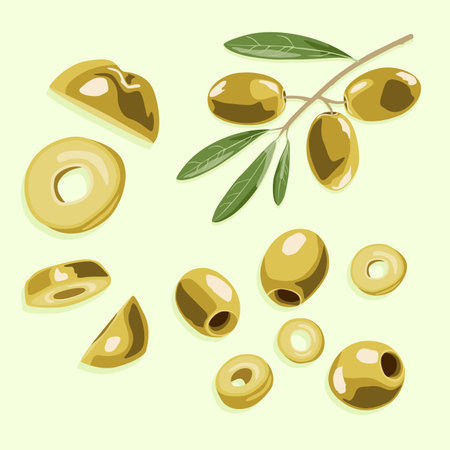 Set of yellow olives. Vector image.のイラスト素材
