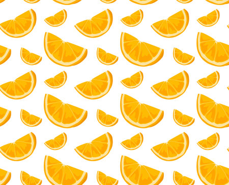 Orange slices with pulp of different sizes. Seamless pattern in vector. Suitable for prints and backgrounds.のイラスト素材