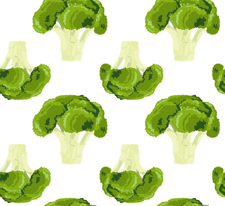 Whole broccoli. Seamless pattern in vector. Suitable for backgrounds and prints.のイラスト素材