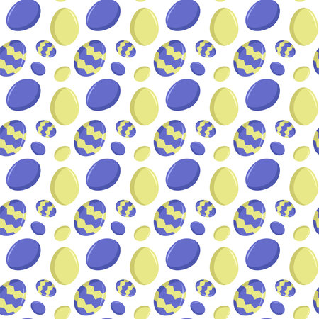 Easter pattern with decorated eggs. Easter eggs yellow and blueのイラスト素材