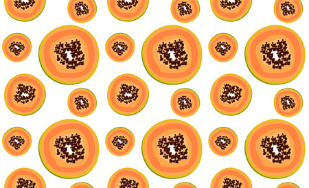 Round papaya slices with seeds. Seamless pattern in vector. Suitable for backgrounds and prints.