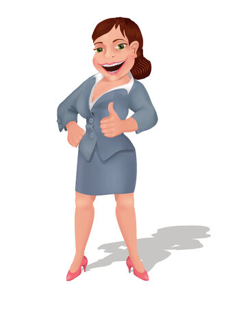 Businesswoman shows thumbs up sign. Smiling businesswomen shows sign of positive. のイラスト素材