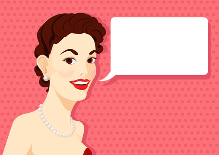 Vintage brunette girl is speakingのイラスト素材