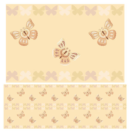 Beige butterflies seamless pattern. Pattern with wonderful butterflies for your design. Vectorのイラスト素材