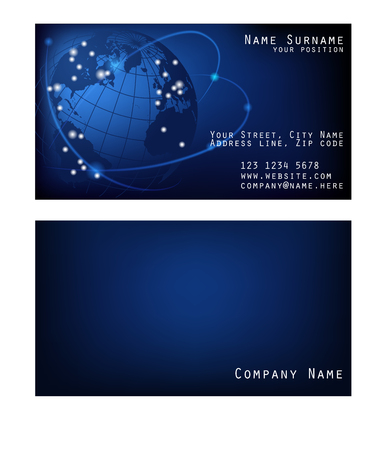Business card space with Earth. Template of visit card with deep blue background and globe. Vectorのイラスト素材
