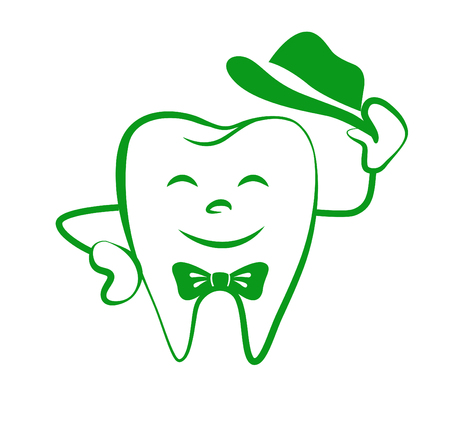 Cartoon tooth. Funny cartoon tooth with bow and hat as a templateのイラスト素材