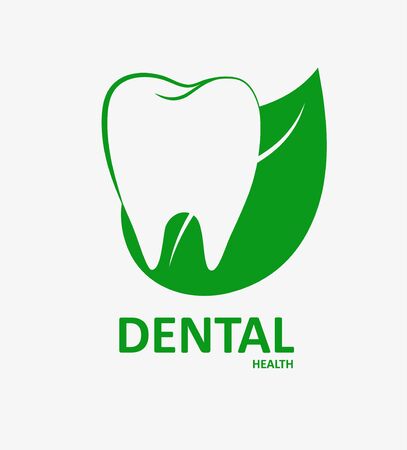 Dental herbal health. Stylized tooth shape and green leaf as a templateのイラスト素材