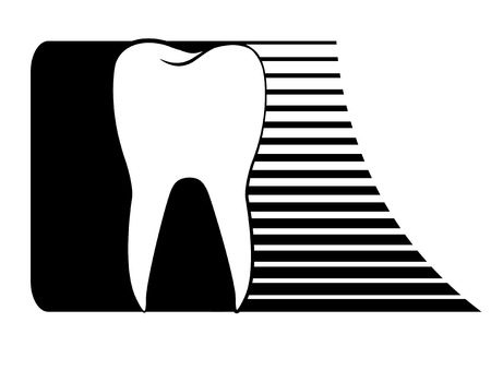 Dentistry. Stylized tooth shape on black and striped rectangular background as a templateのイラスト素材