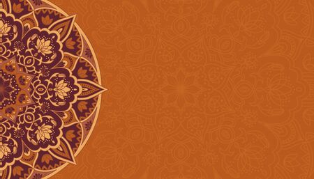 Horizontal brown background with oriental round pattern vector illustration.のイラスト素材