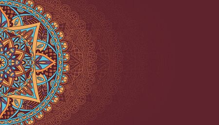 Horizontal brown background with oriental round pattern vector illustration.のイラスト素材