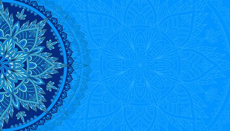Horizontal light blue background with oriental round pattern vector illustration.のイラスト素材