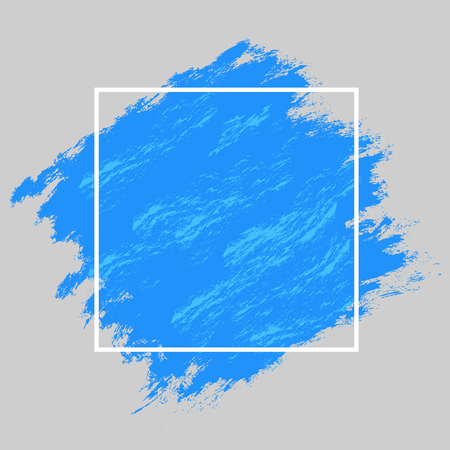 Light blue paint stain. Brush strokes with square frame. Paint texture. Abstract background. Vector illustration.のイラスト素材
