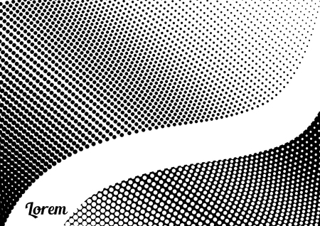 Horizontal abstract background with dotted halftone pattern in black and white colors. A wavy texture of gradient dot ornament. Design template of flyer, banner, cover, poster in A4 size. Vector illustration.のイラスト素材