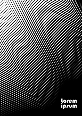 Vertical abstract background with striped halftone pattern in black and white colors. A wavy texture of gradient line ornament. Design template of flyer, banner, cover, poster in A4 size. Vector illustration.のイラスト素材