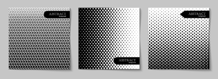 Set of square abstract backgrounds with halftone pattern in black and white colors. Collection of gradient textures with geometric ornament. Design template of flyer, banner, cover, poster. Vector illustrationのイラスト素材