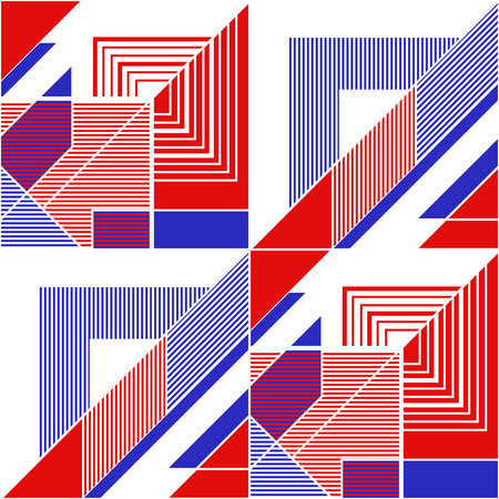 Abstract seamless geometric pattern in blue and red colors. Modular painting with four panels. Background in the abstractionism style. Vector illustration.のイラスト素材