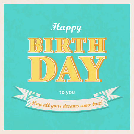 Vintage style Happy birthday background. Retro square greeting banner. Vector illustration.のイラスト素材