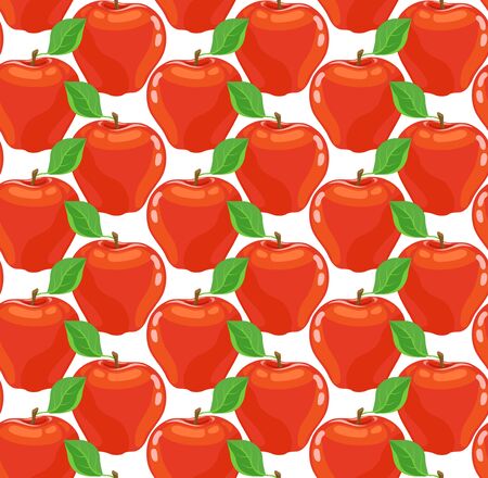 Seamless pattern with juicy red apples on the white background. Bright background with fruits. Vector illustration.のイラスト素材