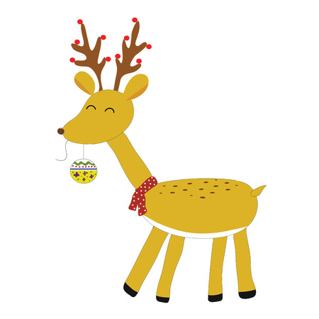 yellow rendia put christmas ball in mouth isolatedのイラスト素材