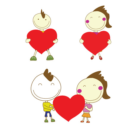 boy and girl couple smile holding red heart for Valentine.のイラスト素材