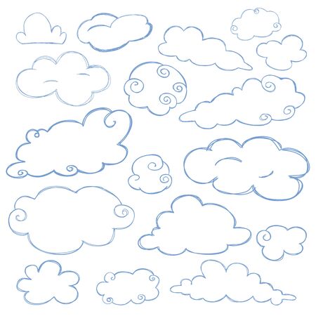 cloud doodle icon set isolated vectorのイラスト素材