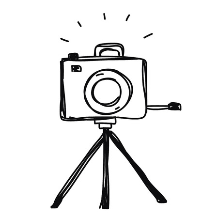 camera with tripod hand drawn vectorのイラスト素材