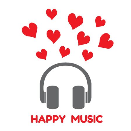 gray headphones with red heart and word happy music vectorのイラスト素材