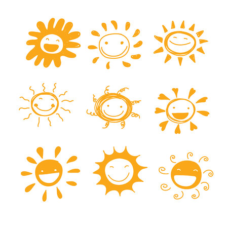 sun smile diversity hand drawn cute set vector for decorated or educationalのイラスト素材