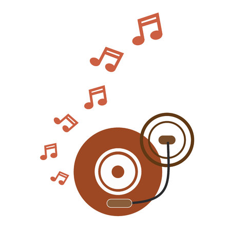 music turntable disc brown retro with music notes vectorのイラスト素材