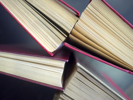 Top view of colorful hardback old books. Education background.の写真素材