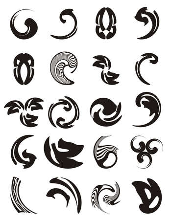 Twenty curved design elements. Simple elements  . Black and white Vector illustrationのイラスト素材