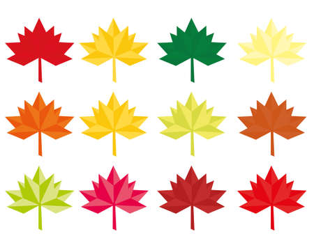 Set of twelve Abstract Leaves Abstract colored maple leaves Maple Leaf Flat style Design Origami or Low Polygonのイラスト素材