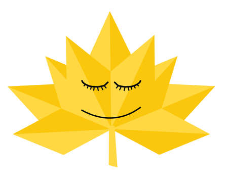 Abstract Autumn Yellow Leaf of Maple with a smile Flat Style design Fall Pattern symbol Canada maple leafのイラスト素材