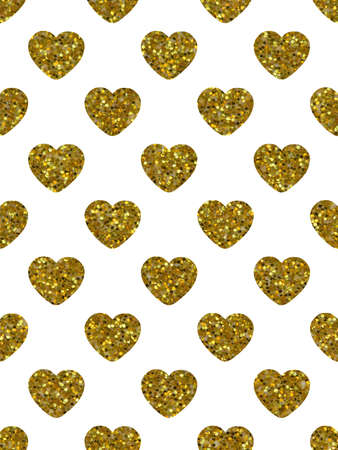 The glittery gold hearts. The theme of love and Valentines Day. Festive background. Beautiful festive shiny pattern. Rectangular vertical orientationの写真素材