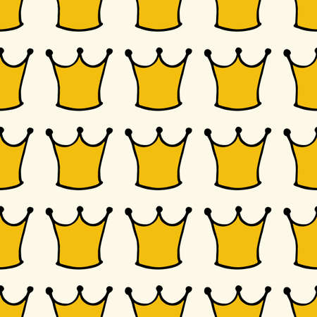 Seamless pattern with doodle crowns. Cute baby background for printing on textile, fabric, surfaces, patchwork, scrap-booking. Vintage retro style.のイラスト素材