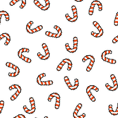 Seamless pattern with a striped red-and-white Lollipop. Christmas, new year background, Vector illustration Pixel artのイラスト素材