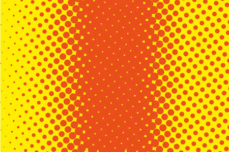 Dotted retro backdrop, panels with dots, points, circles, rounds. Comic pattern. Halftone background. Orange-yellow color.  Design element for web banners, posters, cards, wallpaper, sites, coversのイラスト素材
