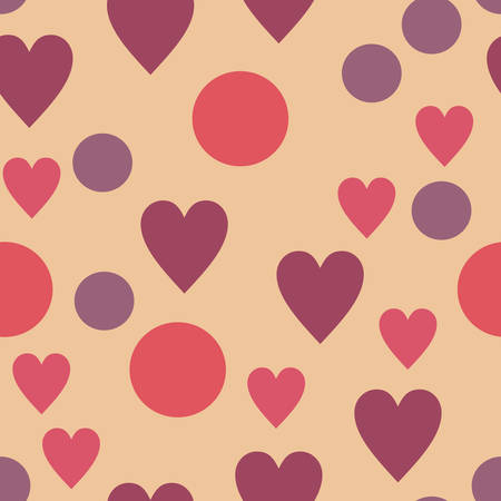 Dots and hearts pattern. Seamless vector illustration. Retro, vintage pattern Vector illustration Flat Scandinavian style for print on fabric, gift wrap, web pattern, scrap booking, patchworkのイラスト素材