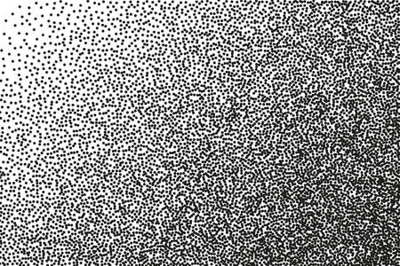 Random halftone. Pointillism style. Background with irregular, chaotic dots, points, circle. Abstract monochrome pattern. Black and white color. Vector illustrationのイラスト素材