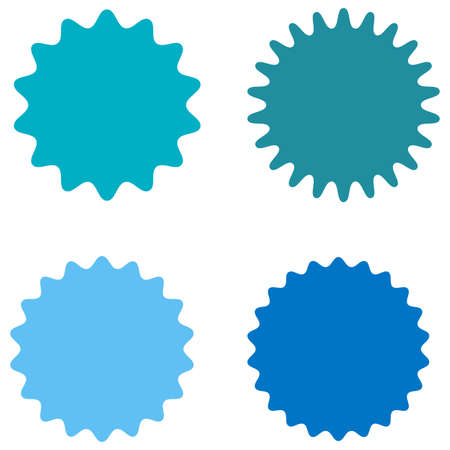 Set of starburst, sunburst badges, labels, stickers. Blue color. Simple flat style. Vintage, retro. Design elements. A collection of different types icon. Vector illustrationのイラスト素材