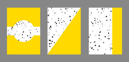Cover design. Set of typographical templates for print covers of books, reports, albums, magazines notebooks. Minimalistic flat, memphis style with dots, circles, geometric shapes. Abstract backgroundのイラスト素材