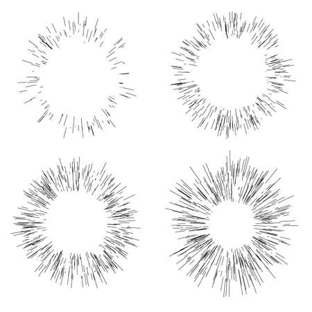 Sun burst, star burst sunshine. Radiating from the center of thin beams, lines. Design element for logo, signs. Dynamic style. Abstract explosion, speed motion lines from the middle, radiating sharpのイラスト素材